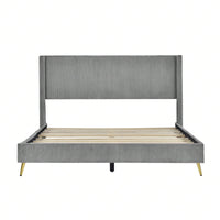 Queen Size Corduroy Platform Bed With Metal Legs,Upholstered Headboard, Sturdy Support, Easy Assembly - Modern And Timeless Design