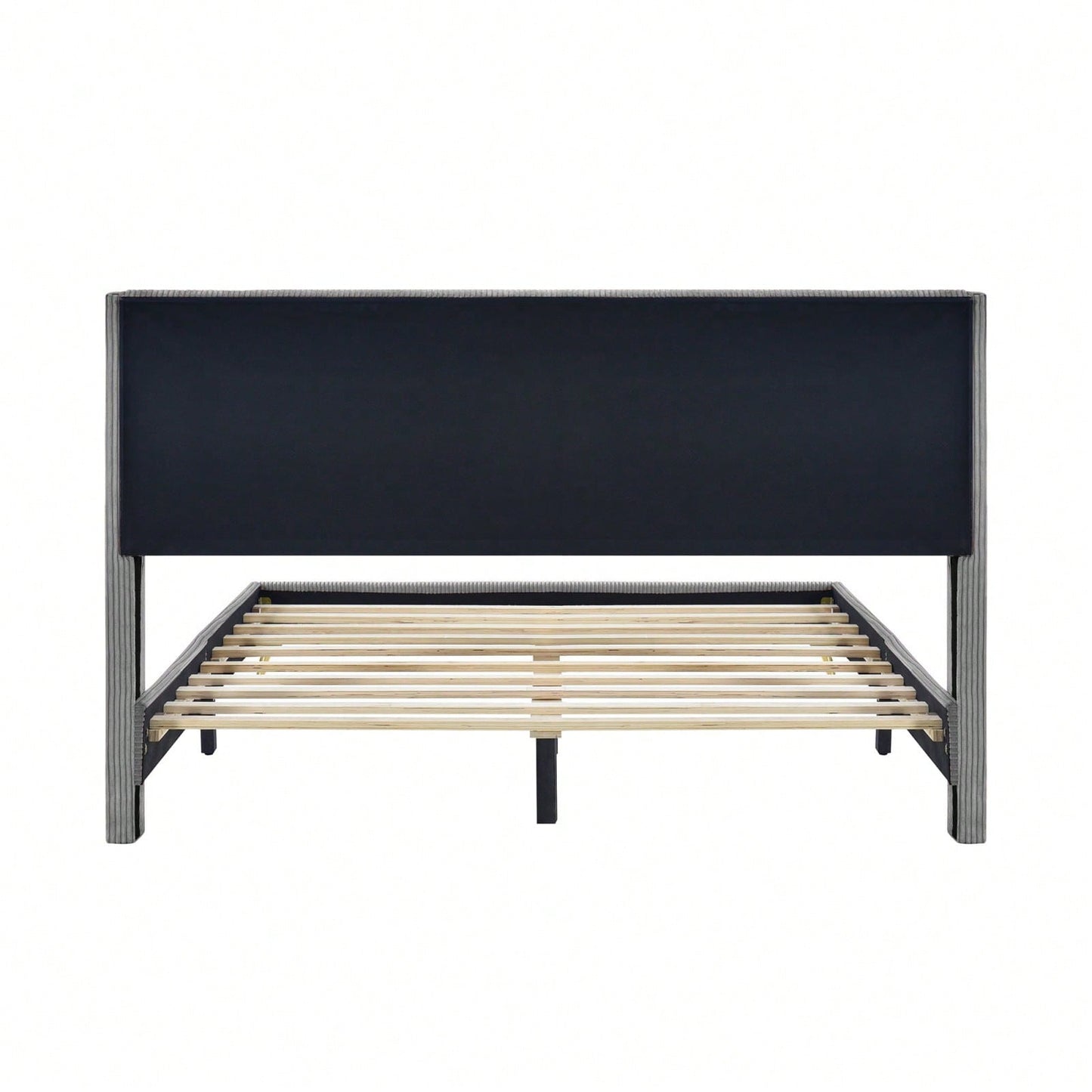 Queen Size Corduroy Platform Bed With Metal Legs,Upholstered Headboard, Sturdy Support, Easy Assembly - Modern And Timeless Design