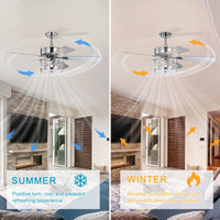 Elegant Crystal Ceiling Fan with Remote Control Reversible Blades Quiet Motor 3 Speed Settings for Living Room Bedroom Chrome Finish