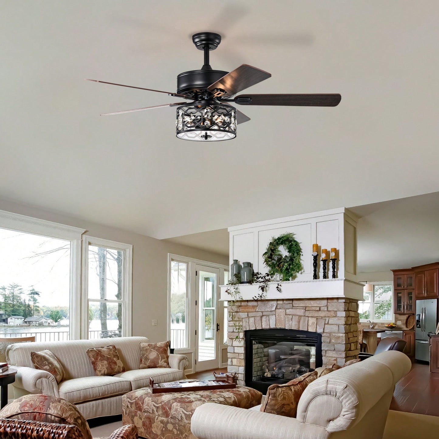 Elegant Crystal Ceiling Fan with Remote Control Reversible Blades Quiet Motor 3 Speed Settings for Living Room Bedroom Chrome Finish