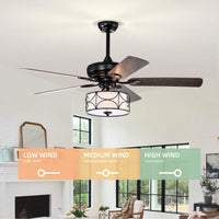 Matte Black Modern Ceiling Fan with Reversible Blades and Remote Control for Living Room Bedroom Fandelier