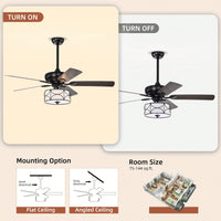 Matte Black Modern Ceiling Fan with Reversible Blades and Remote Control for Living Room Bedroom Fandelier