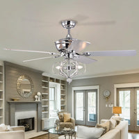 52 Inch Crystal Ceiling Fan with Lights Remote Control Reversible Blades Quiet Motor for Bedroom Living Room Chrome Fandelier