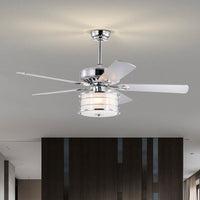 52 Inch Chrome Drum Shade LED Ceiling Fan with Remote 3 Speed Quiet Motor Reversible Blades for Home Kitchen Living Room