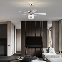 52 Inch Chrome Drum Shade LED Ceiling Fan with Remote 3 Speed Quiet Motor Reversible Blades for Home Kitchen Living Room