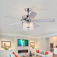 52 Inch Chrome Drum Shade LED Ceiling Fan with Remote 3 Speed Quiet Motor Reversible Blades for Home Kitchen Living Room
