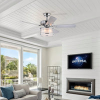 52 Inch Chrome Drum Shade LED Ceiling Fan with Remote 3 Speed Quiet Motor Reversible Blades for Home Kitchen Living Room