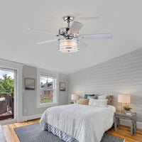 52 Inch Chrome Drum Shade LED Ceiling Fan with Remote 3 Speed Quiet Motor Reversible Blades for Home Kitchen Living Room