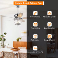 Crystal Chandelier Ceiling Fan with Remote Control Reversible Motor Quiet Operation Dual-Finish Blades for Home Living Room