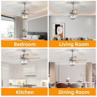 Crystal Chandelier Ceiling Fan with Remote Control Reversible Motor Quiet Operation Dual-Finish Blades for Home Living Room
