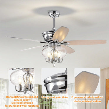 Crystal Chandelier Ceiling Fan with Remote Control Reversible Motor Quiet Operation Dual-Finish Blades for Home Living Room