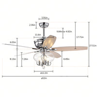 Crystal Chandelier Ceiling Fan with Remote Control Reversible Motor Quiet Operation Dual-Finish Blades for Home Living Room