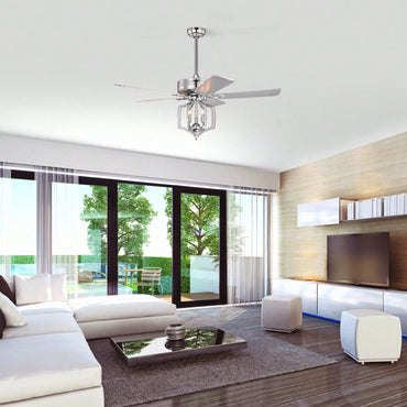 52 Inch Reversible Motor Bedroom Ceiling Fan With Lights, Remote Control, Timer, Crystal Chandelier, Polished Chrome Finish