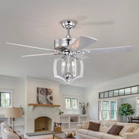 52 Inch Reversible Motor Bedroom Ceiling Fan With Lights, Remote Control, Timer, Crystal Chandelier, Polished Chrome Finish