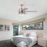 Matte Black 52-Inch Ceiling Fan with 5 Blades and Crystal Shade Remote Optional Quiet Motor Dual Color Reversible Blades