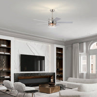 Matte Black 52-Inch Ceiling Fan with 5 Blades and Crystal Shade Remote Optional Quiet Motor Dual Color Reversible Blades