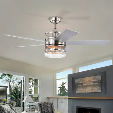 Matte Black 52-Inch Ceiling Fan with 5 Blades and Crystal Shade Remote Optional Quiet Motor Dual Color Reversible Blades