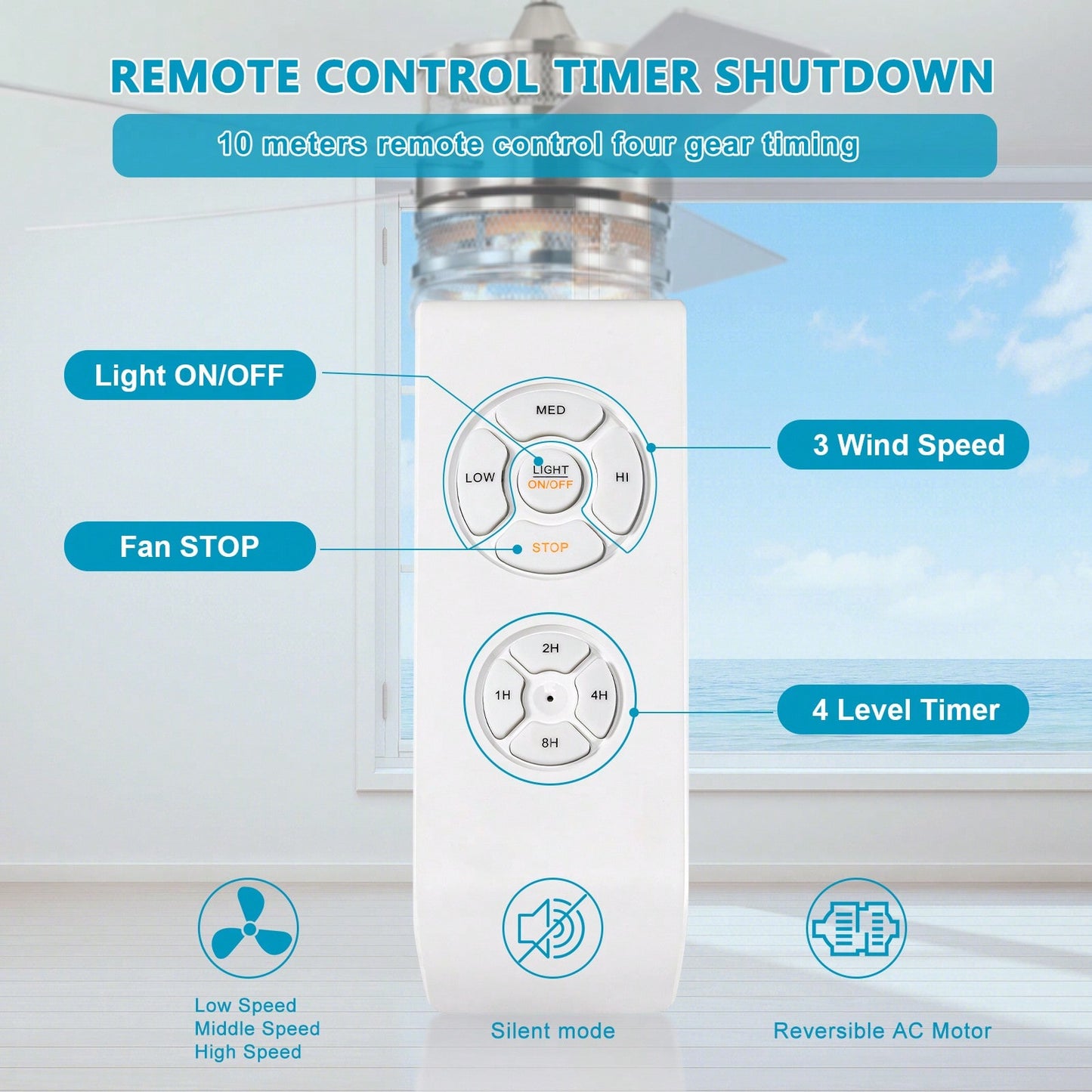 Matte Black 52-Inch Ceiling Fan with 5 Blades and Crystal Shade Remote Optional Quiet Motor Dual Color Reversible Blades