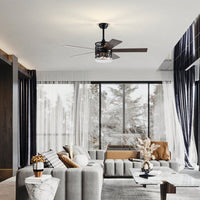 Matte Black 52-Inch Ceiling Fan with 5 Blades and Crystal Shade Remote Optional Quiet Motor Dual Color Reversible Blades