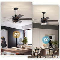 Matte Black 52-Inch Ceiling Fan with 5 Blades and Crystal Shade Remote Optional Quiet Motor Dual Color Reversible Blades