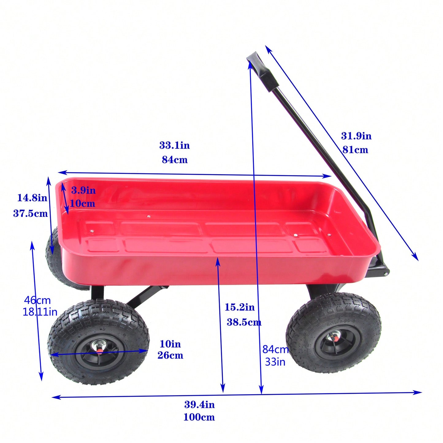 Outdoor All Terrain Pulling Wagon With Air Tires For Children Kid Garden, Steel Construction, 176lbs Capacity