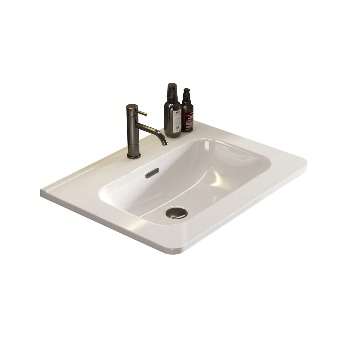 Glossy White Ceramic Integrated Sink - Durable And Stylish Basin For Bathroom Or Kitchen - Easy To Clean And Maintain
