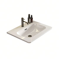 Glossy White Ceramic Integrated Sink - Durable And Stylish Basin For Bathroom Or Kitchen - Easy To Clean And Maintain