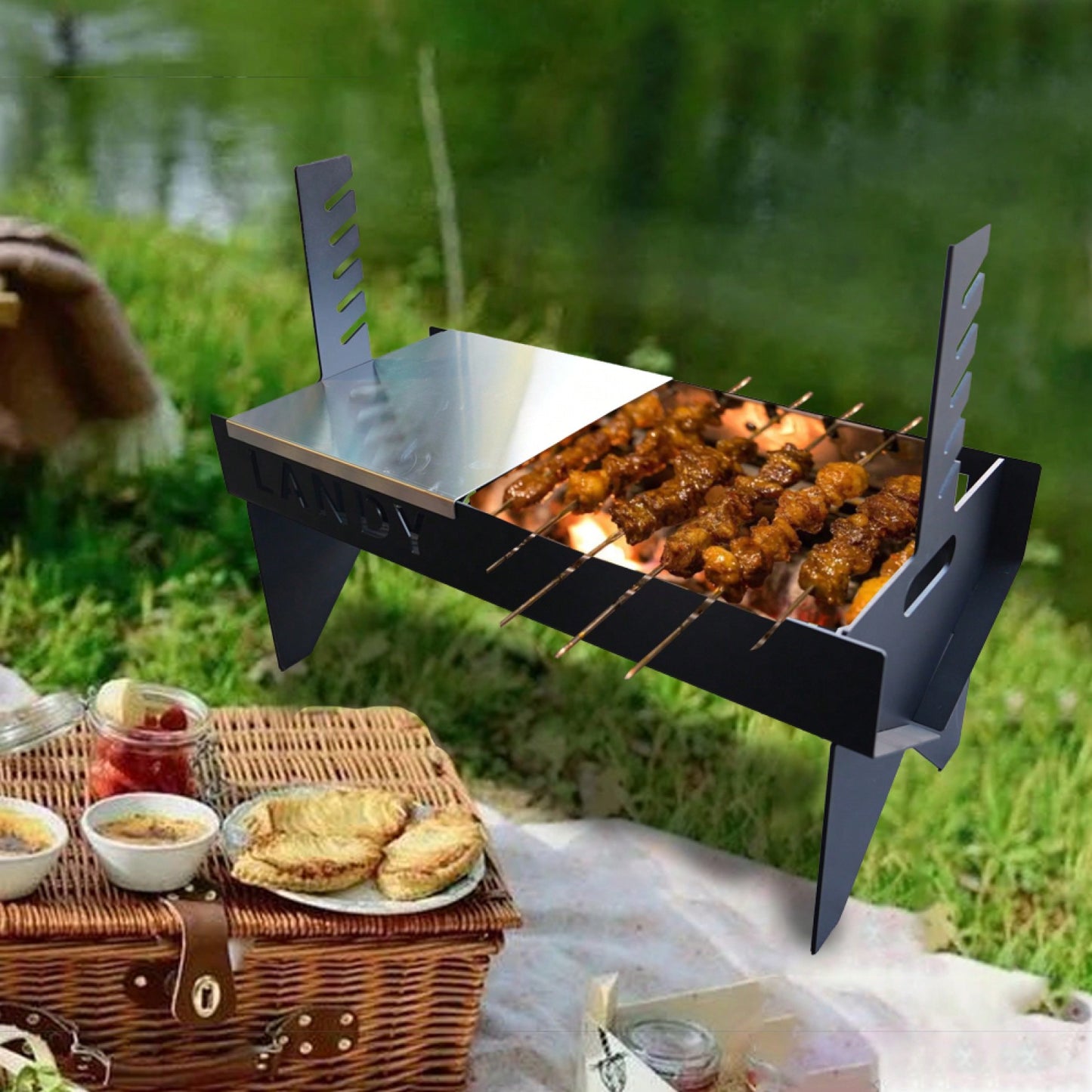 Compact Bonfire Stand with Trivet Sticks for BBQ and Outdoor Cooking - 31.2 Inch Dutch Oven Safe Iron and Steel Design