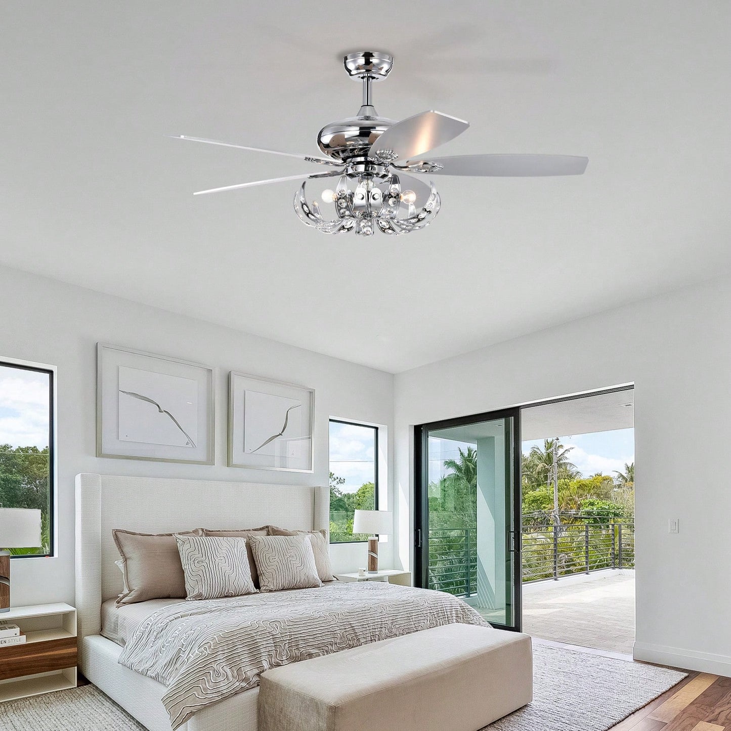 Elegant Crystal Ceiling Fan with Reversible Blades Remote Control 3-Speed Adjustable Light Kit for Living Room Bedroom Kitchen