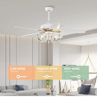 Elegant Crystal Ceiling Fan with Reversible Blades Remote Control 3-Speed Adjustable Light Kit for Living Room Bedroom Kitchen