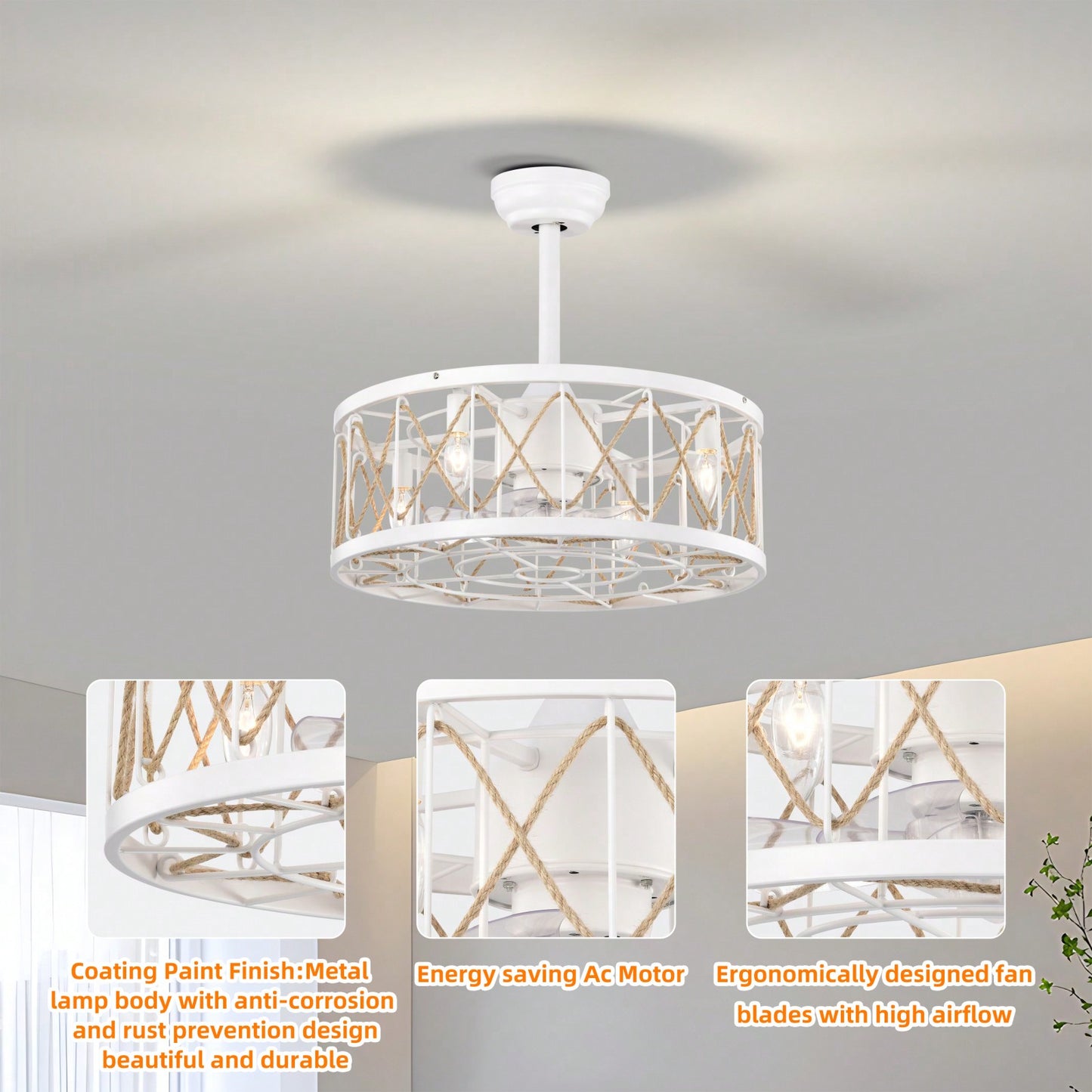 Modern Ceiling Fan With Remote Control, Reversible AC Motor, Noiseless ABS Fan Blades For Bedroom/Living Room/Study/Patio