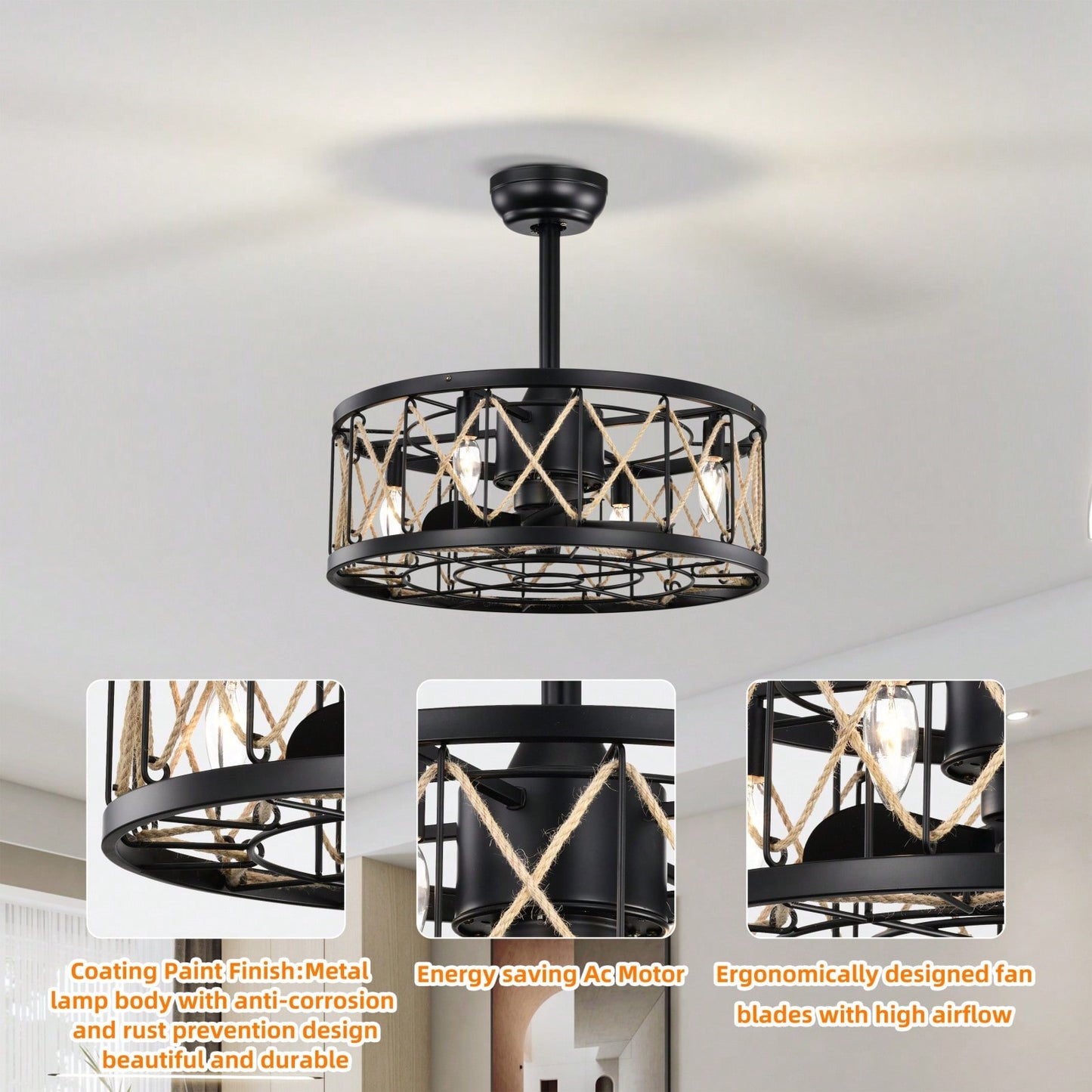 Modern Ceiling Fan With Remote Control, Reversible AC Motor, Noiseless ABS Fan Blades For Bedroom/Living Room/Study/Patio