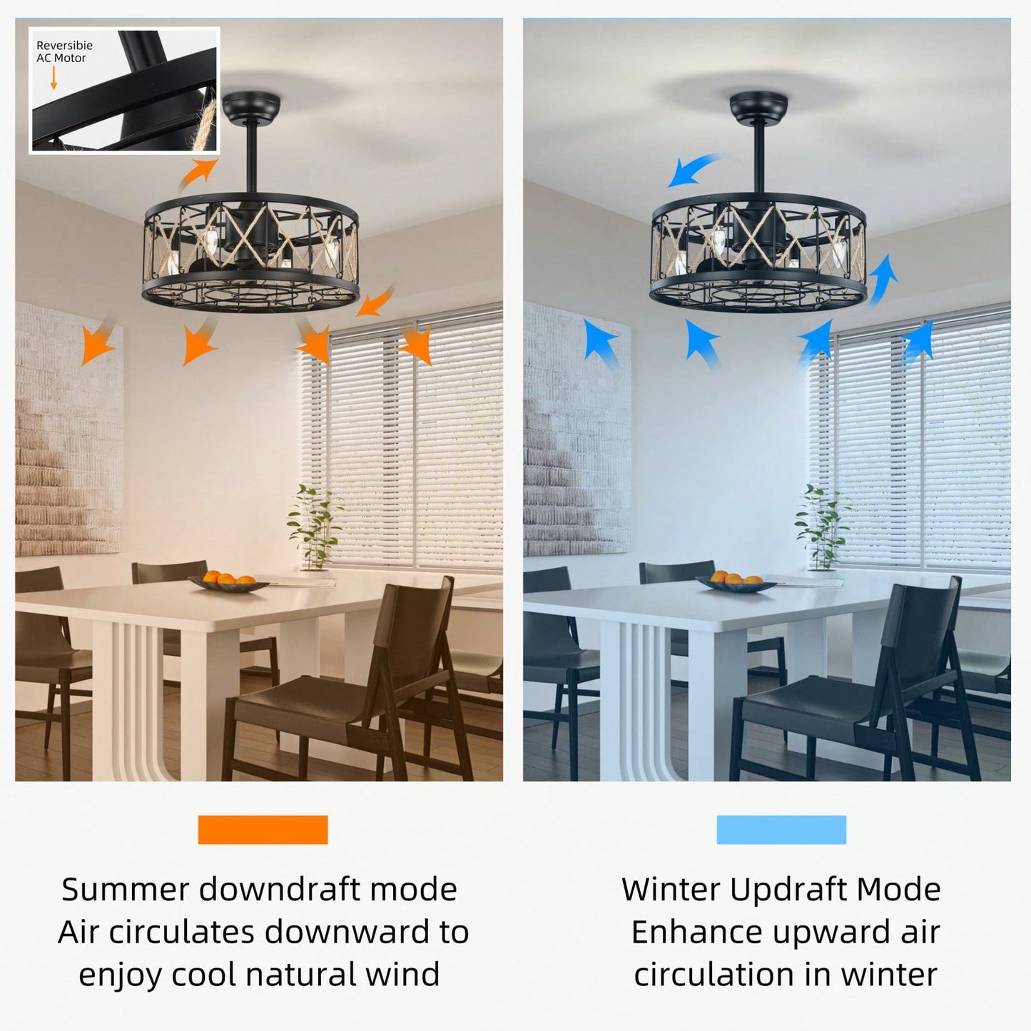 Modern Ceiling Fan With Remote Control, Reversible AC Motor, Noiseless ABS Fan Blades For Bedroom/Living Room/Study/Patio