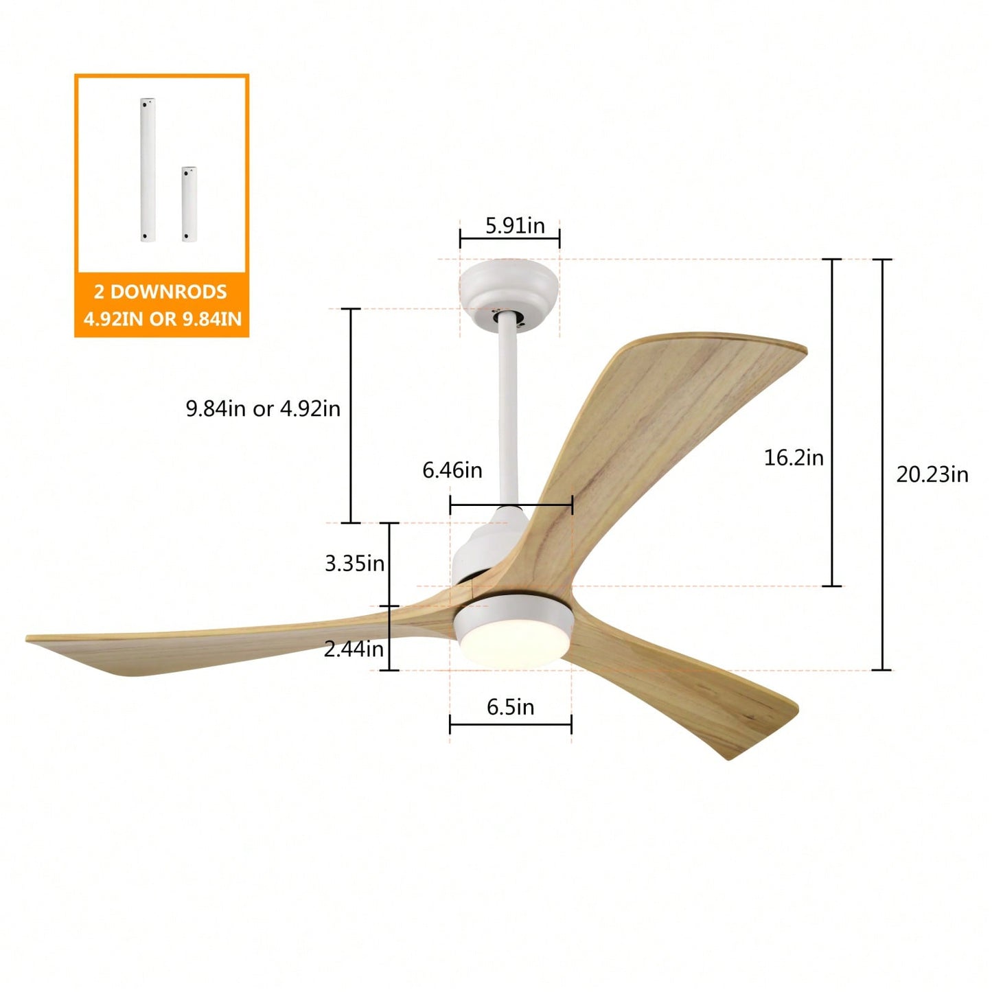 52 Inch Wood Design Ceiling Fan with Remote Control Quiet DC Motor 6 Speed Reversible Blades for Indoor Outdoor Use