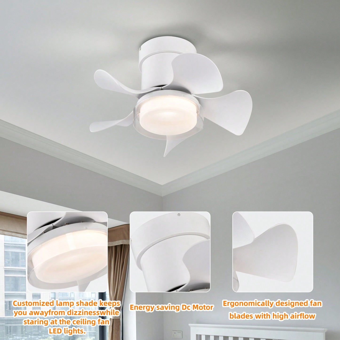 21 Inch Matte White Ceiling Fan with Remote Control 3 Color Temperatures Energy Efficient DC Motor for Small Spaces Indoor Use