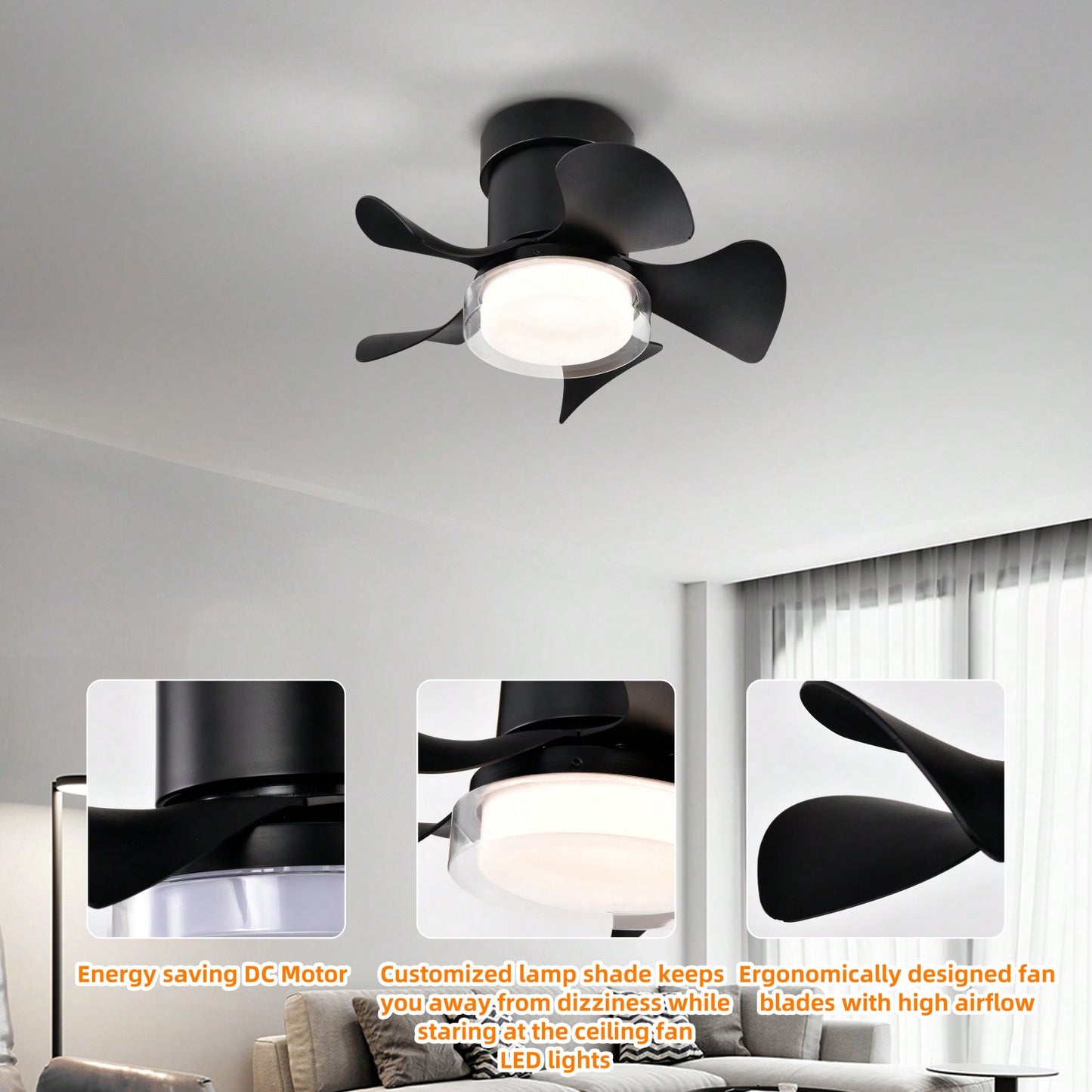 21 Inch Matte White Ceiling Fan with Remote Control 3 Color Temperatures Energy Efficient DC Motor for Small Spaces Indoor Use