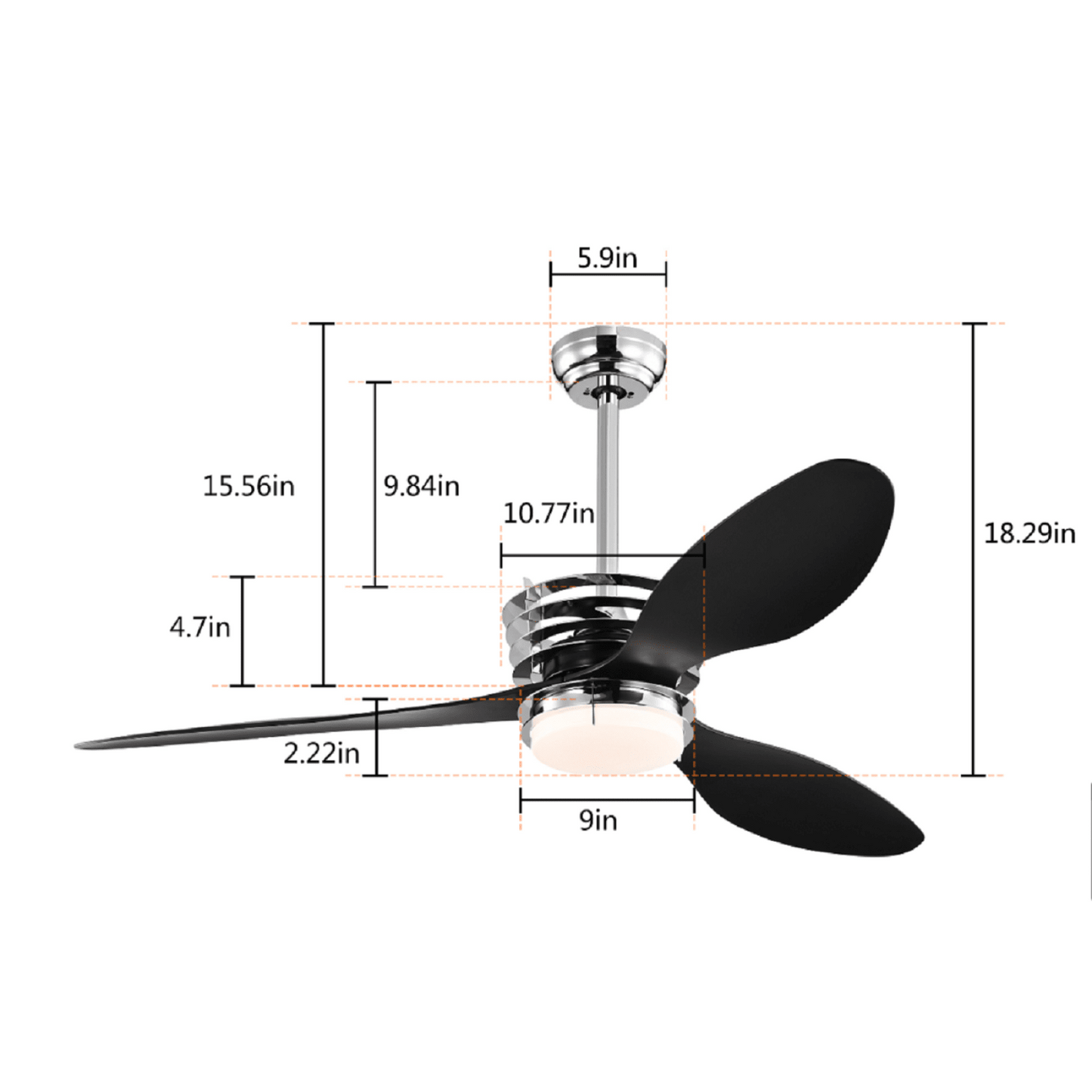 52 Inch Modern Ceiling Fan with LED Lights Remote Control DC Motor 5 Speed Adjustable ABS Blades Indoor Use