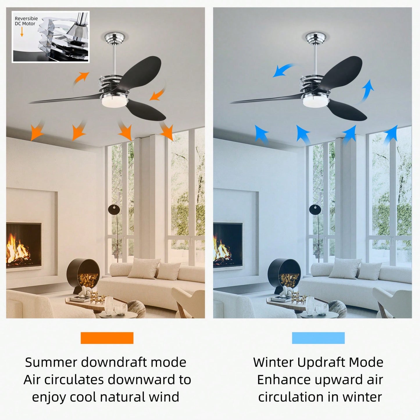 52 Inch Modern Ceiling Fan with LED Lights Remote Control DC Motor 5 Speed Adjustable ABS Blades Indoor Use