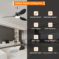 52 Inch Modern Ceiling Fan with LED Lights Remote Control DC Motor 5 Speed Adjustable ABS Blades Indoor Use