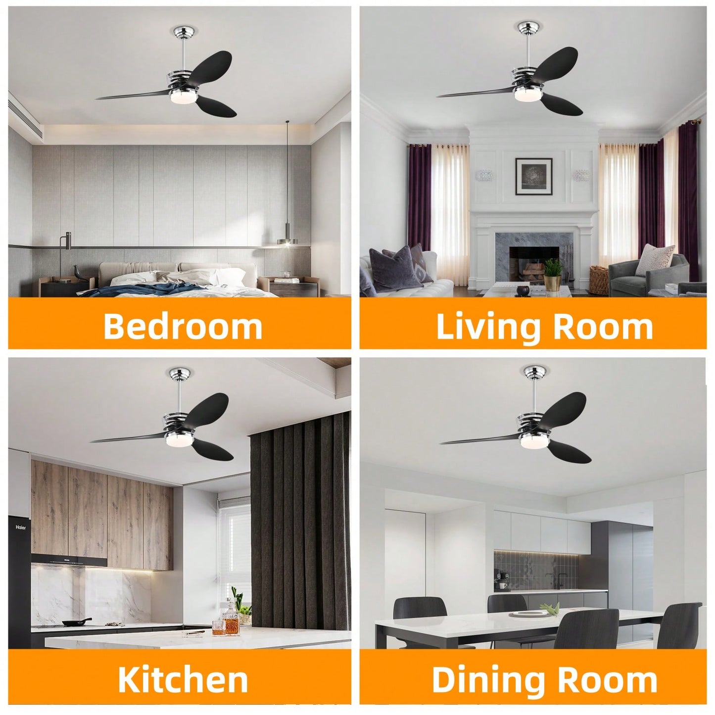 52 Inch Modern Ceiling Fan with LED Lights Remote Control DC Motor 5 Speed Adjustable ABS Blades Indoor Use