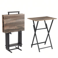 Industrial Folding TV Tray Table Set of 4 Space-Saving Dining Tables for Small Spaces Perfect for Snacks and Drinks