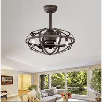 Bladeless Industrial Ceiling Fan Light Kit with Remote Control Reversible Motor for Low Profile Ceilings All Seasons Use