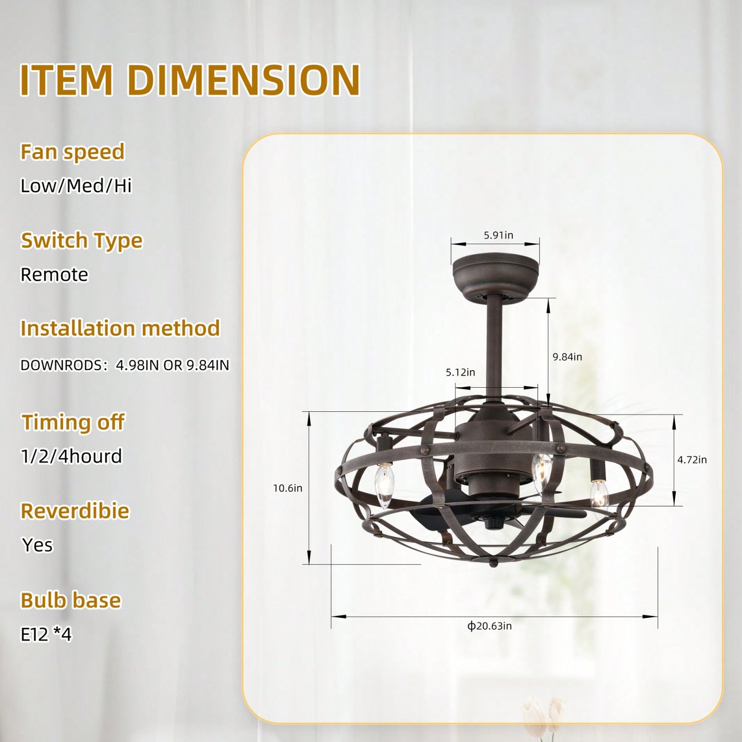 Bladeless Industrial Ceiling Fan Light Kit with Remote Control Reversible Motor for Low Profile Ceilings All Seasons Use