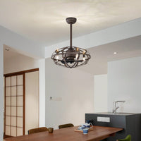 Bladeless Industrial Ceiling Fan Light Kit with Remote Control Reversible Motor for Low Profile Ceilings All Seasons Use