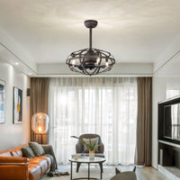 Bladeless Industrial Ceiling Fan Light Kit with Remote Control Reversible Motor for Low Profile Ceilings All Seasons Use