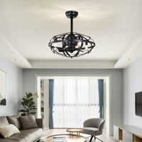 Bladeless Industrial Ceiling Fan Light Kit with Remote Control Reversible Motor for Low Profile Ceilings All Seasons Use