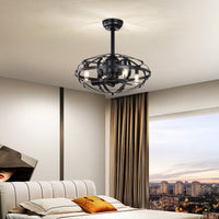 Bladeless Industrial Ceiling Fan Light Kit with Remote Control Reversible Motor for Low Profile Ceilings All Seasons Use
