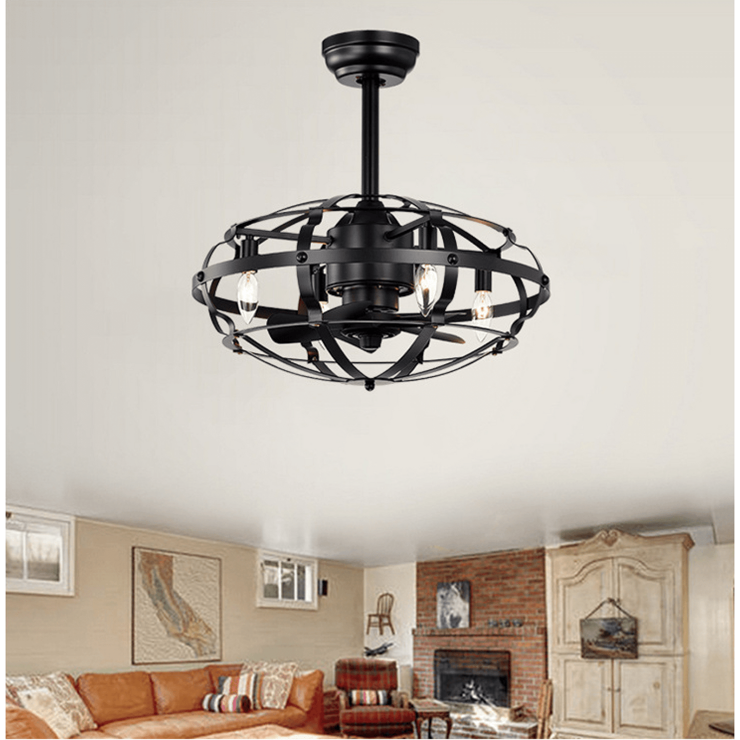 Bladeless Industrial Ceiling Fan Light Kit with Remote Control Reversible Motor for Low Profile Ceilings All Seasons Use