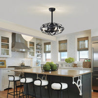 Bladeless Industrial Ceiling Fan Light Kit with Remote Control Reversible Motor for Low Profile Ceilings All Seasons Use