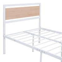 Twin Metal and Wood Platform Bed Frame with Headboard and Footboard - Rustic Industrial Style with Storage, 76.7L x 40.6W x 39.5H